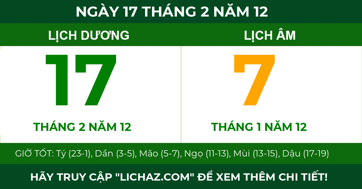 lịch âm ngày 17 tháng 2 năm 12
