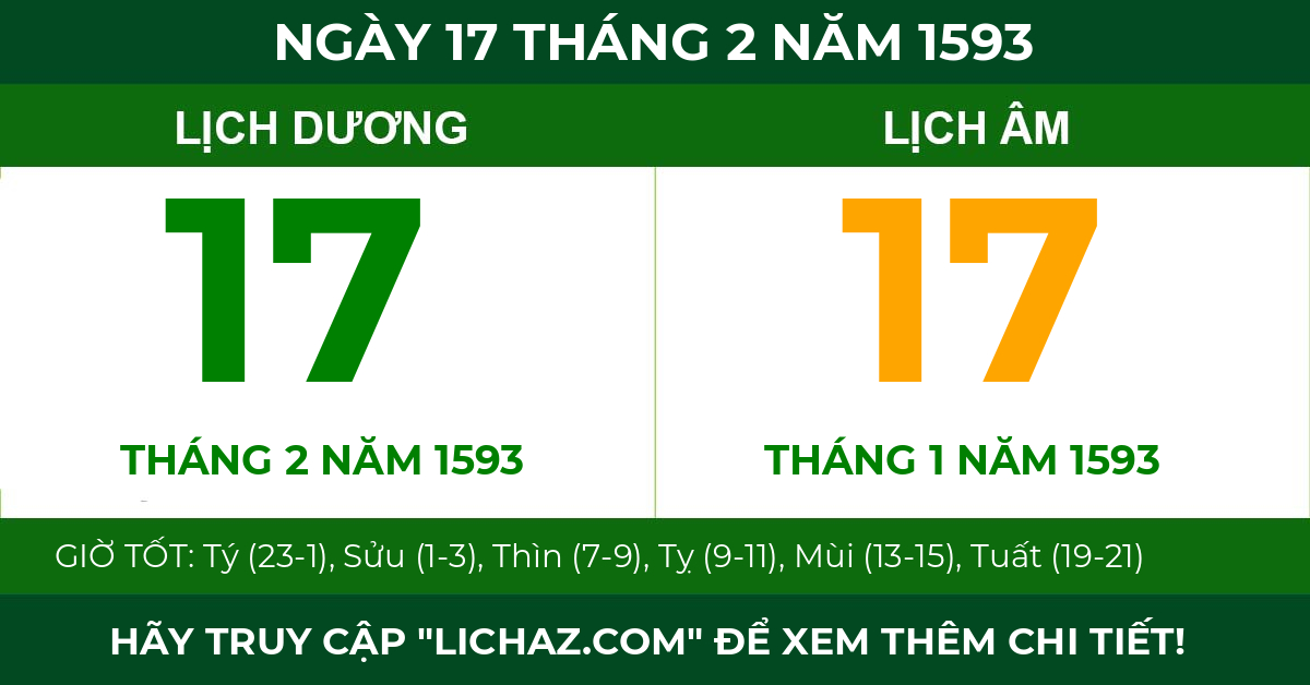 lịch âm ngày 17 tháng 2 năm 1593