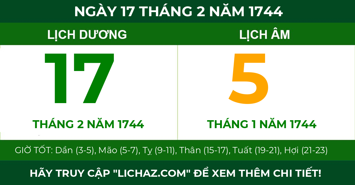 lịch âm ngày 17 tháng 2 năm 1744