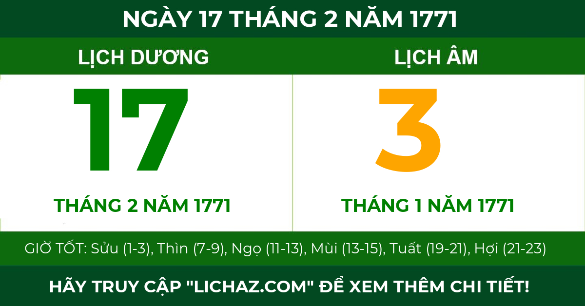 lịch âm ngày 17 tháng 2 năm 1771