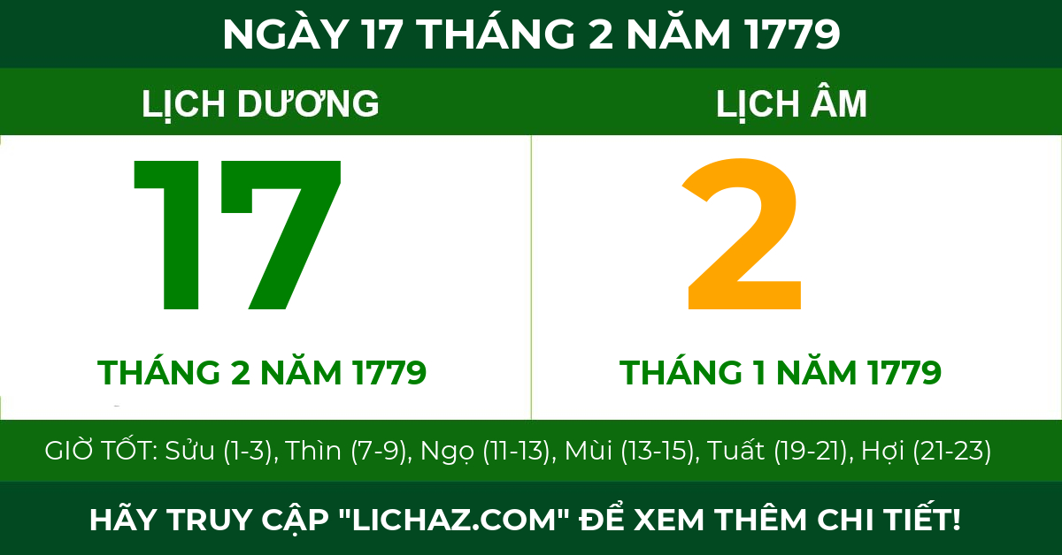 lịch âm ngày 17 tháng 2 năm 1779