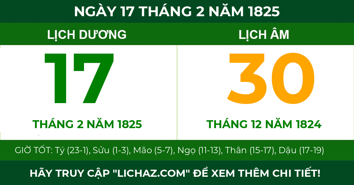 lịch âm ngày 17 tháng 2 năm 1825