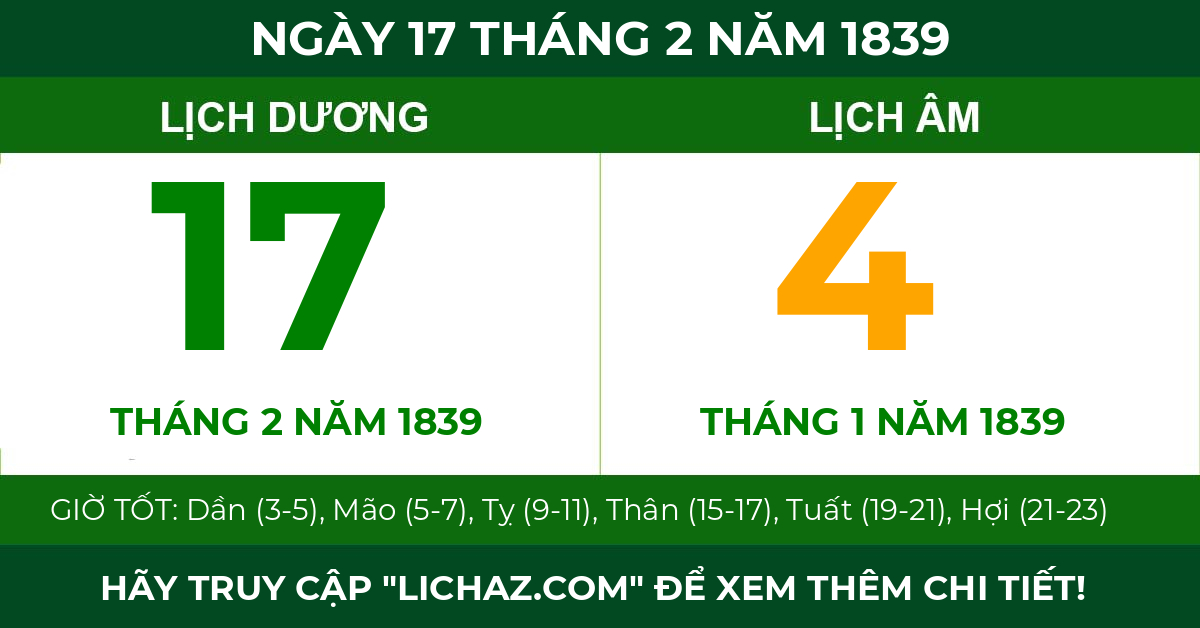 lịch âm ngày 17 tháng 2 năm 1839