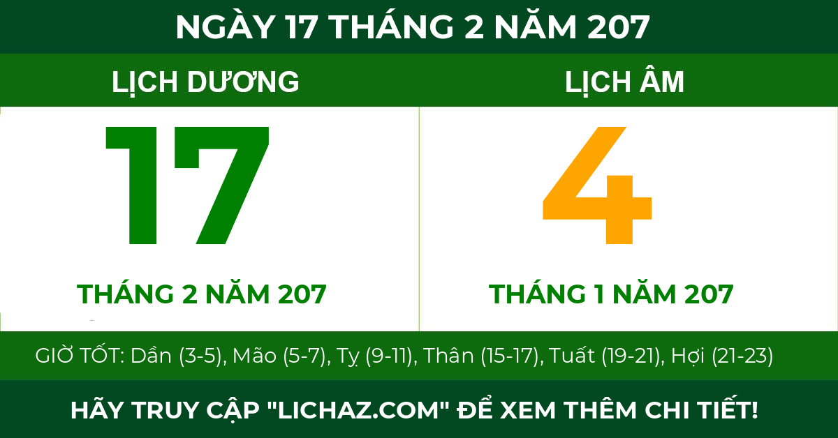 lịch âm ngày 17 tháng 2 năm 207