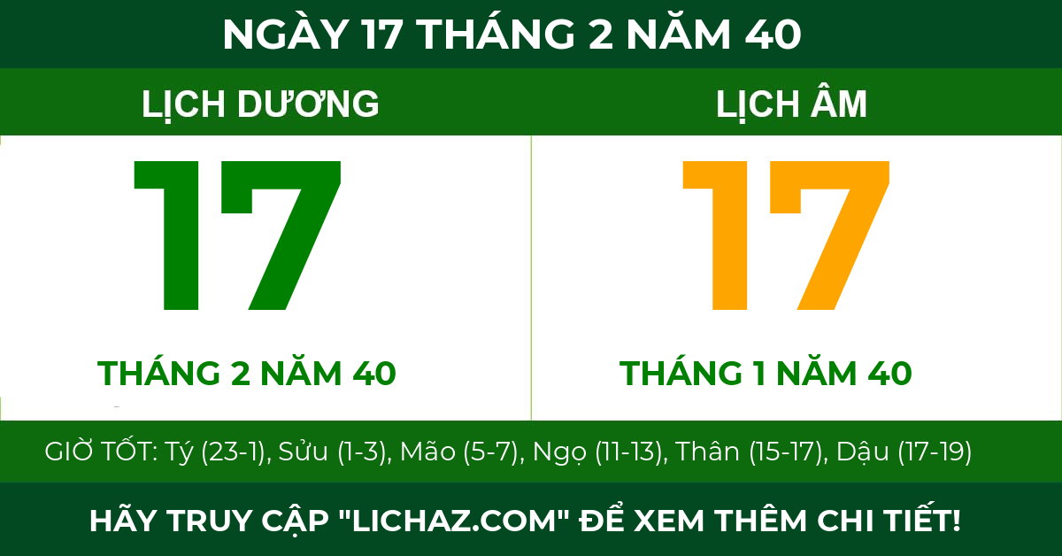 lịch âm ngày 17 tháng 2 năm 40