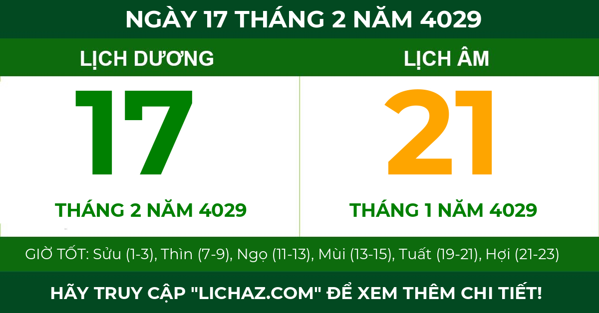 lịch âm ngày 17 tháng 2 năm 4029