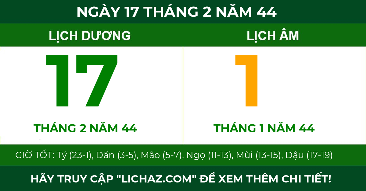 lịch âm ngày 17 tháng 2 năm 44