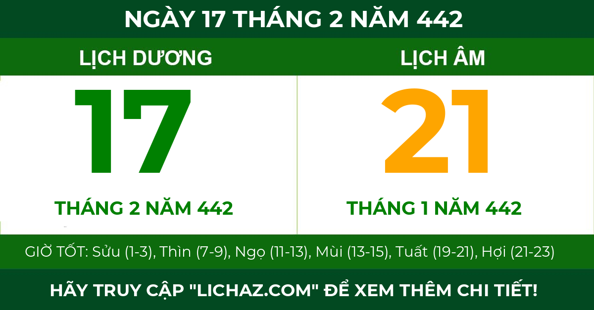 lịch âm ngày 17 tháng 2 năm 442