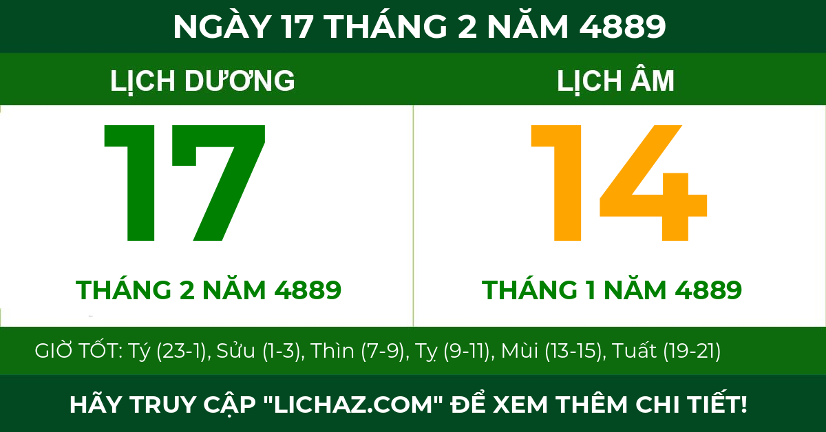 lịch âm ngày 17 tháng 2 năm 4889