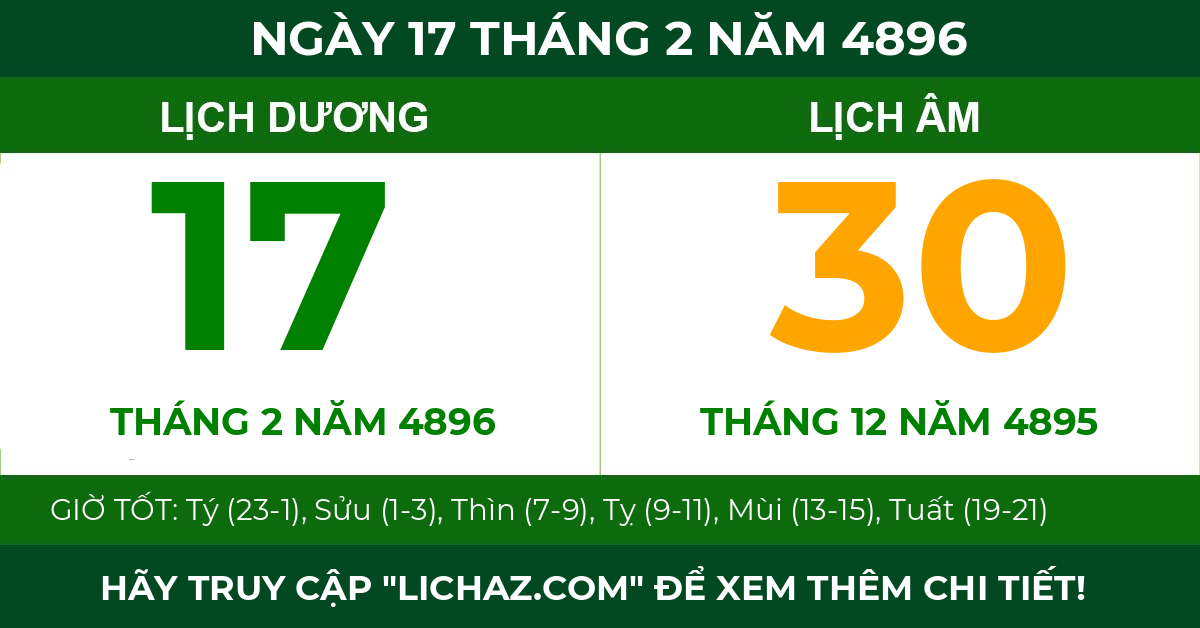 lịch âm ngày 17 tháng 2 năm 4896