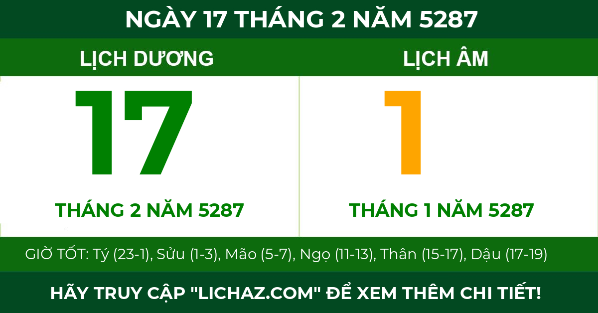 lịch âm ngày 17 tháng 2 năm 5287