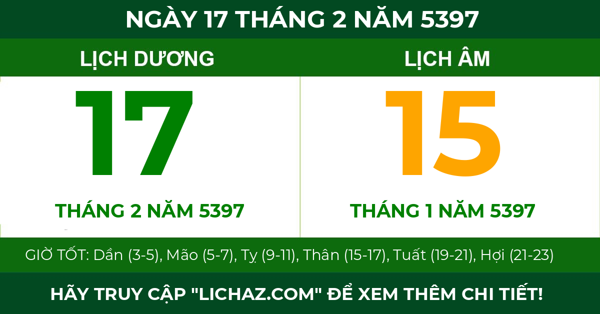 lịch âm ngày 17 tháng 2 năm 5397