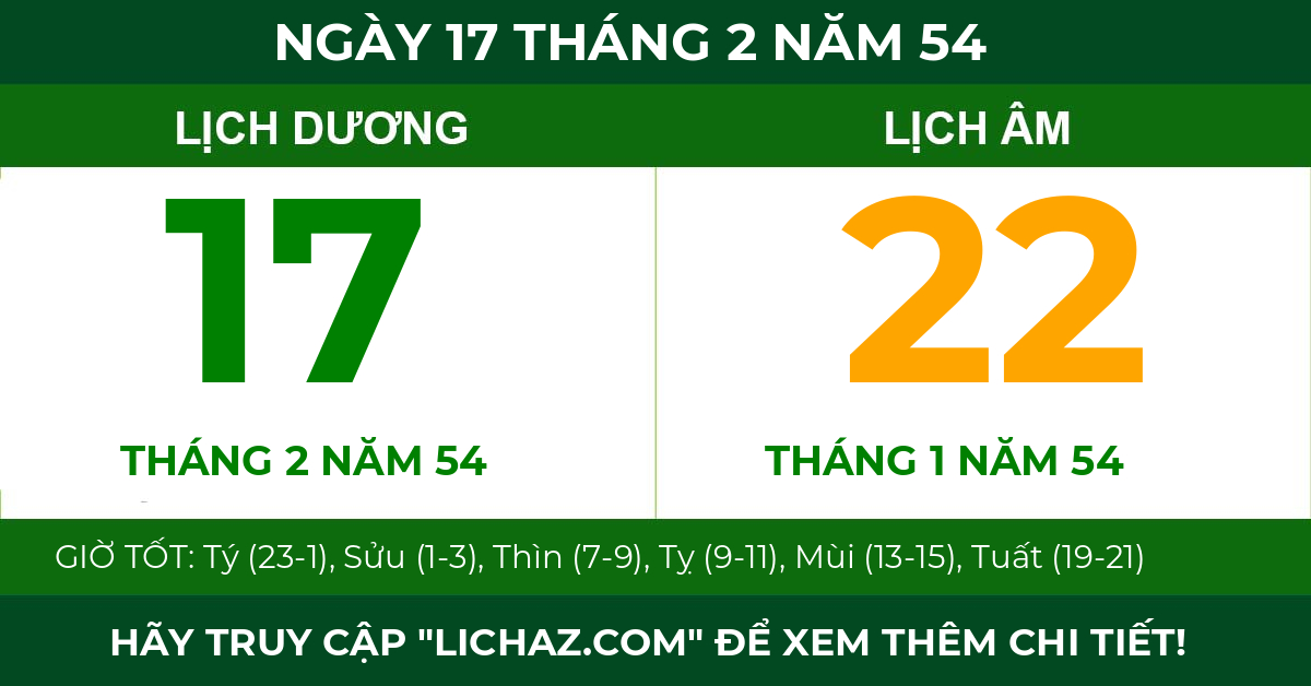 lịch âm ngày 17 tháng 2 năm 54