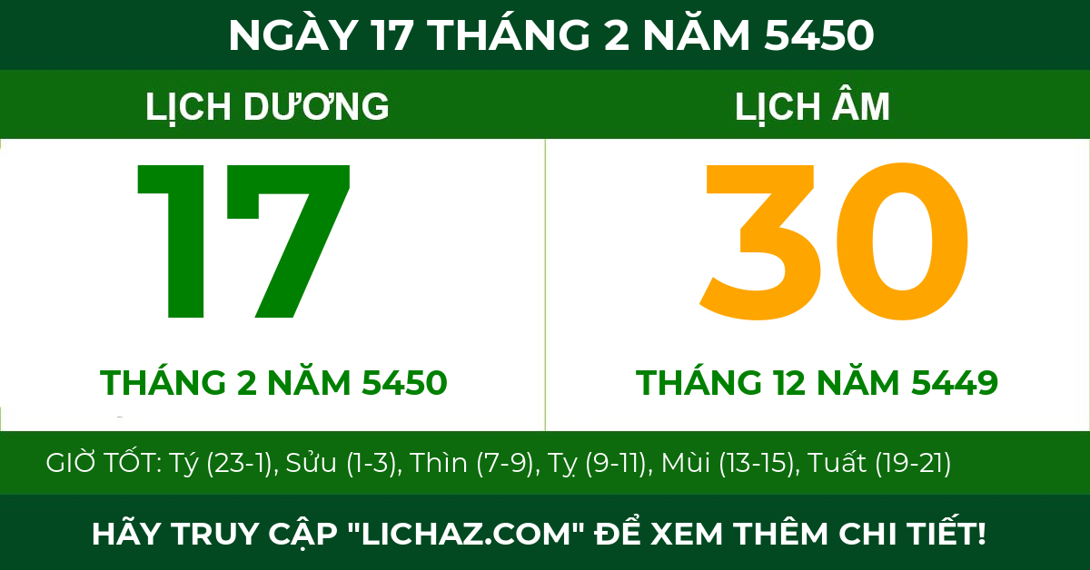 lịch âm ngày 17 tháng 2 năm 5450