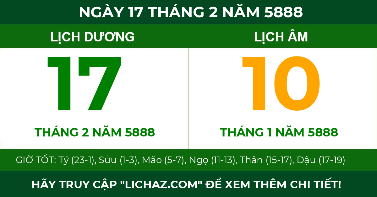 lịch âm ngày 17 tháng 2 năm 5888