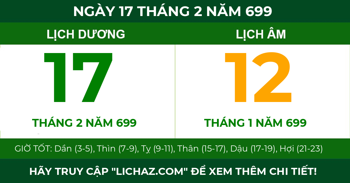 lịch âm ngày 17 tháng 2 năm 699