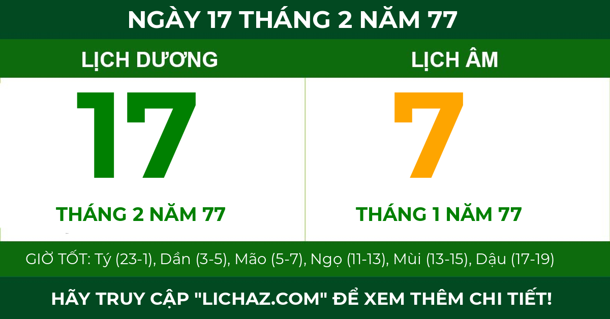 lịch âm ngày 17 tháng 2 năm 77