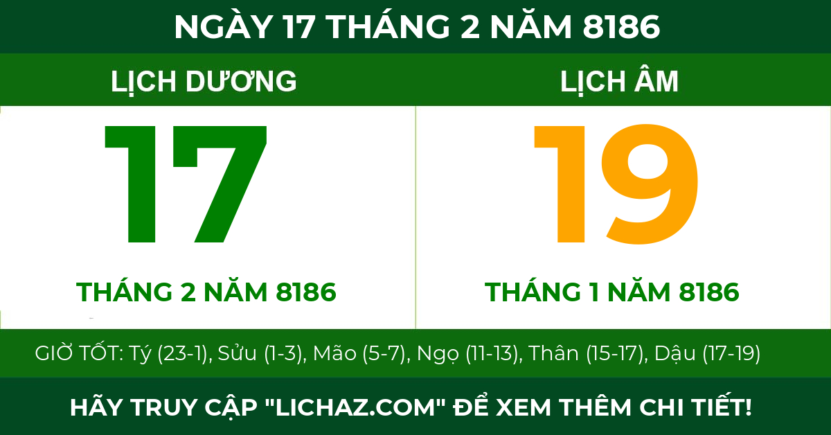 lịch âm ngày 17 tháng 2 năm 8186