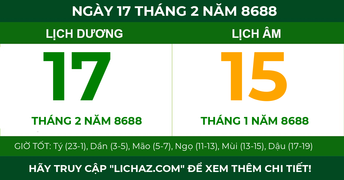 lịch âm ngày 17 tháng 2 năm 8688