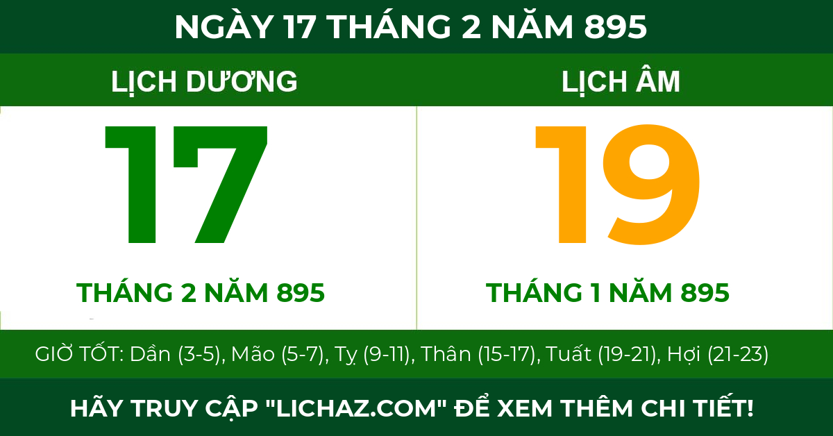lịch âm ngày 17 tháng 2 năm 895