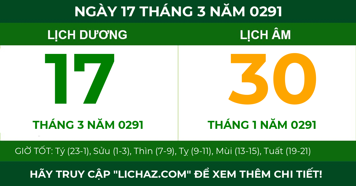 lịch âm ngày 17 tháng 3 năm 0291
