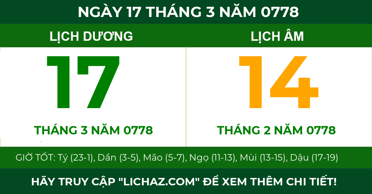 lịch âm ngày 17 tháng 3 năm 0778