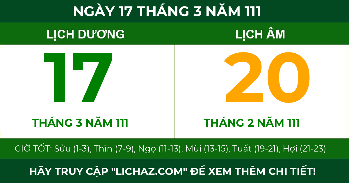 lịch âm ngày 17 tháng 3 năm 111