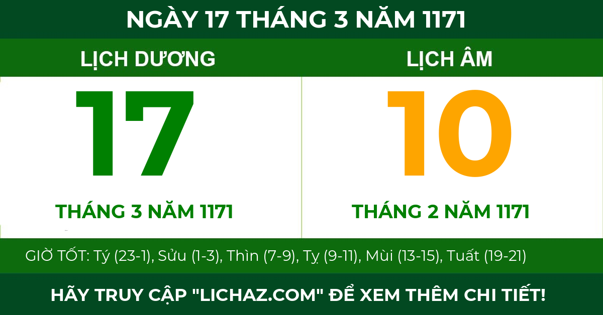 lịch âm ngày 17 tháng 3 năm 1171