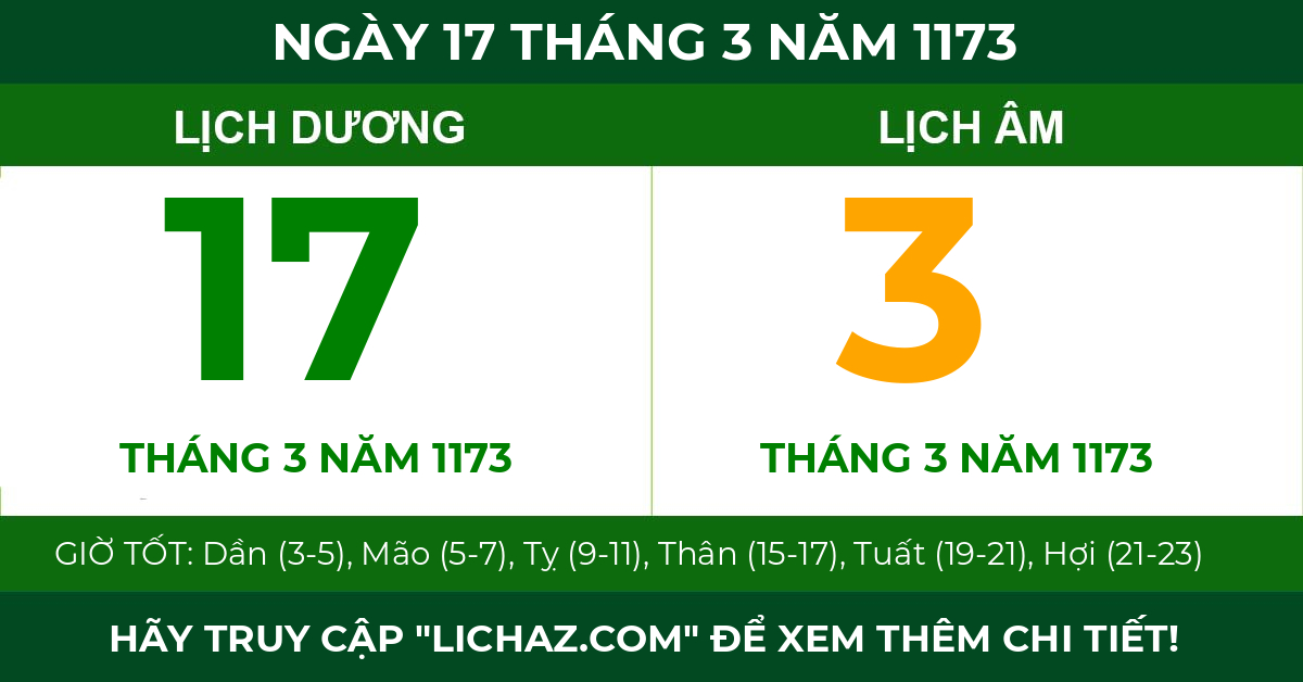 lịch âm ngày 17 tháng 3 năm 1173