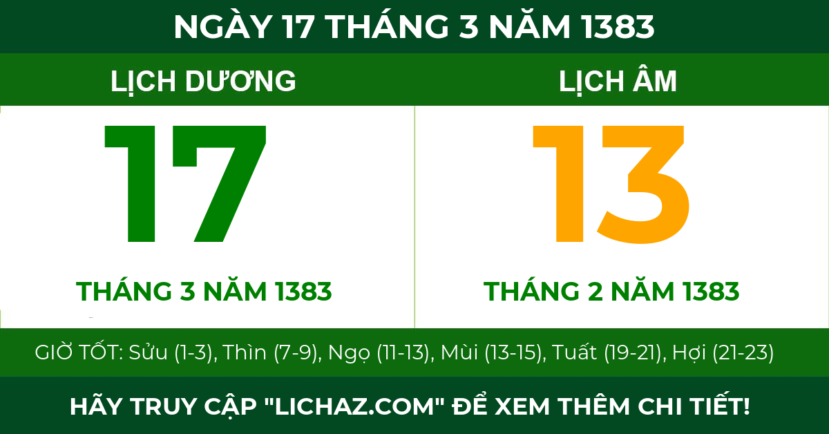 lịch âm ngày 17 tháng 3 năm 1383