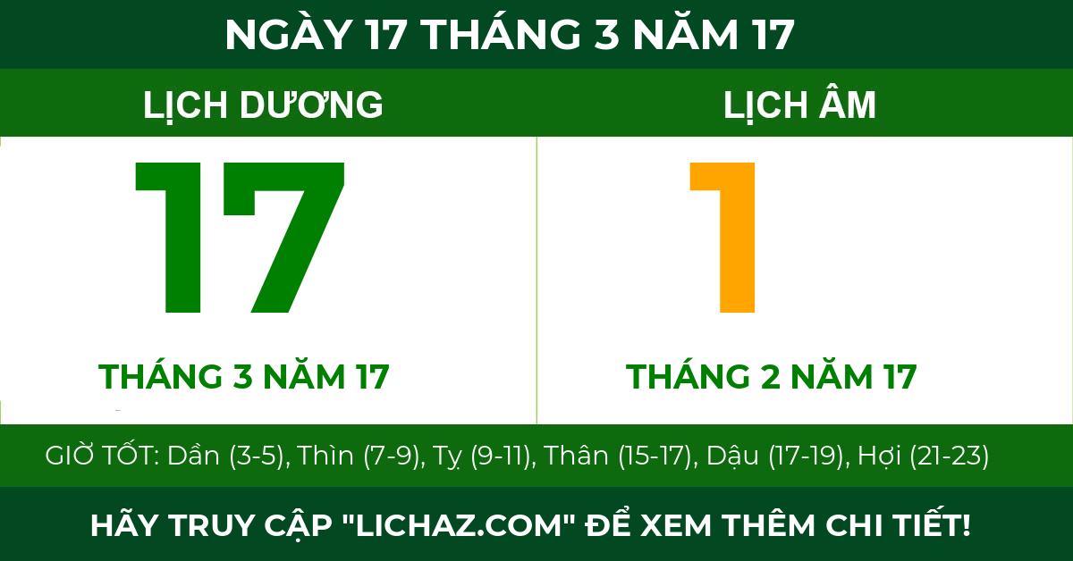 lịch âm ngày 17 tháng 3 năm 17