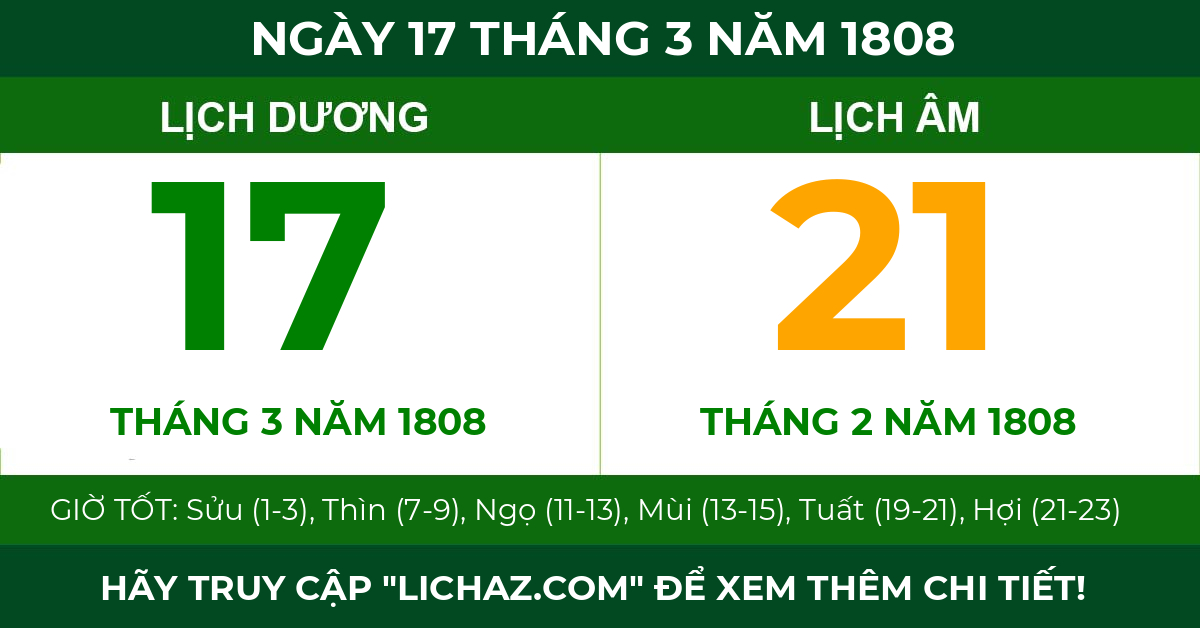 lịch âm ngày 17 tháng 3 năm 1808