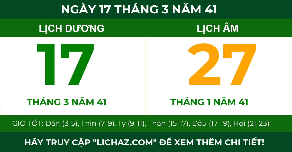 lịch âm ngày 17 tháng 3 năm 41