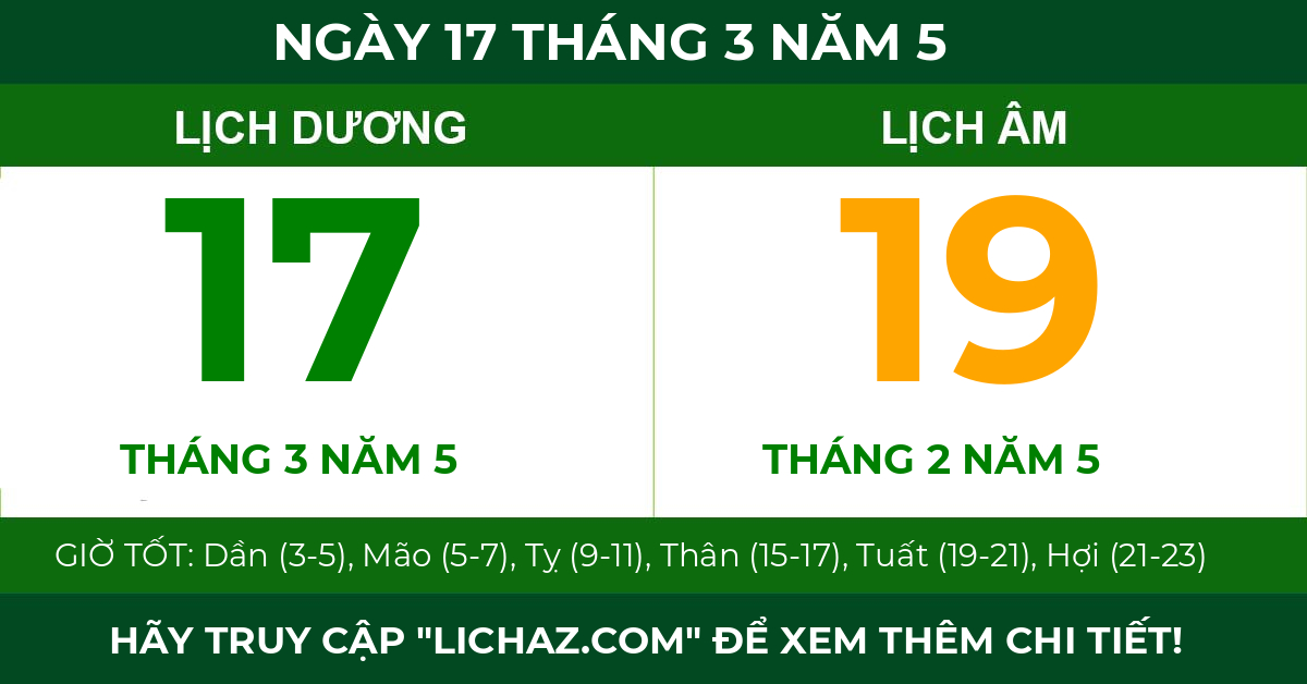 lịch âm ngày 17 tháng 3 năm 5