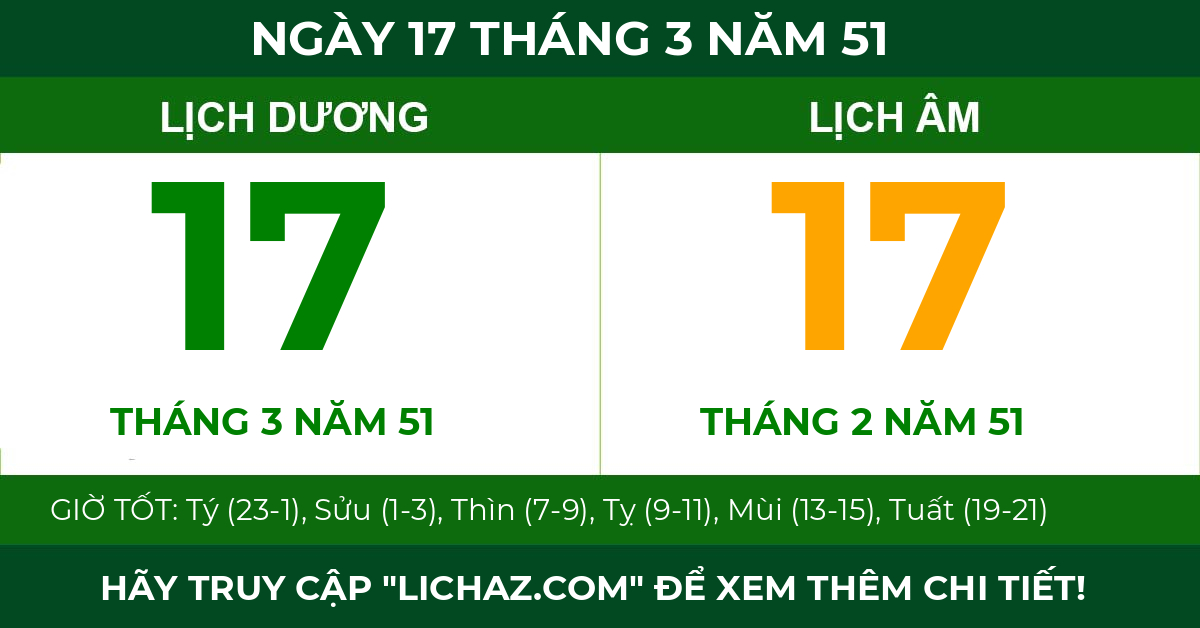lịch âm ngày 17 tháng 3 năm 51