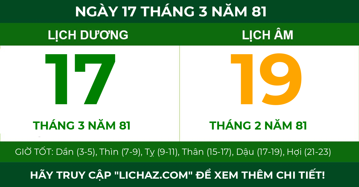lịch âm ngày 17 tháng 3 năm 81