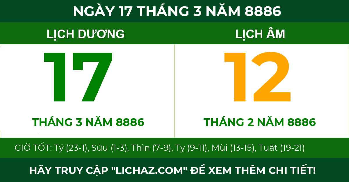 lịch âm ngày 17 tháng 3 năm 8886