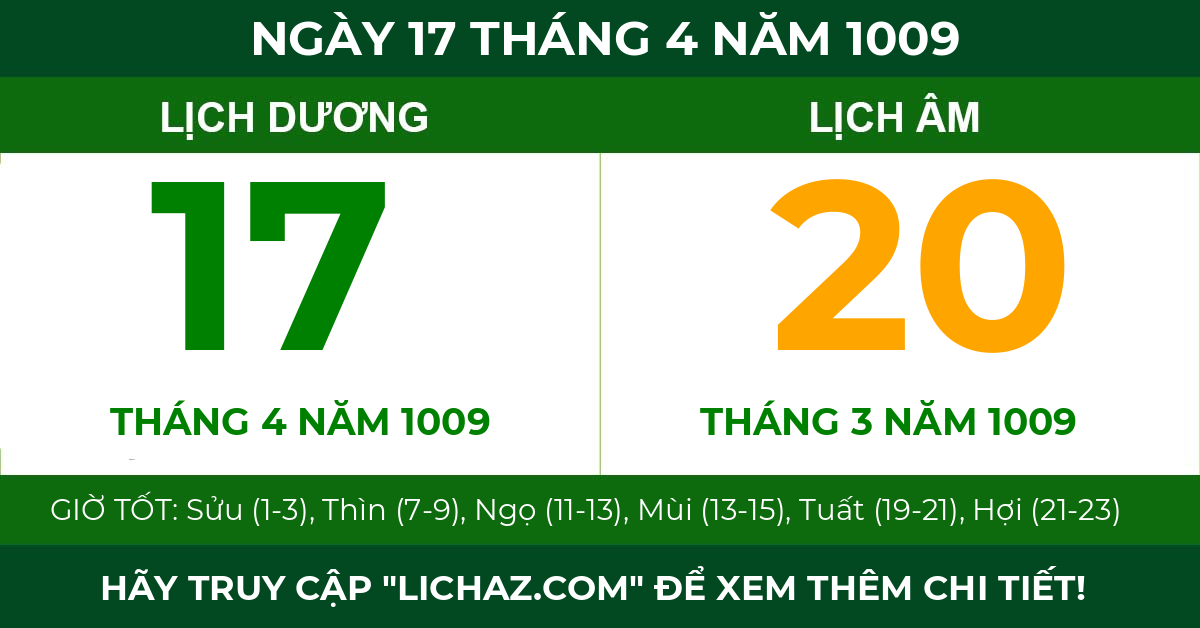 lịch âm ngày 17 tháng 4 năm 1009