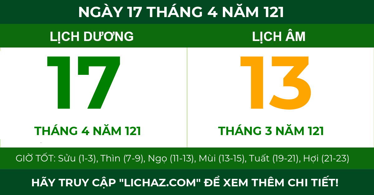 lịch âm ngày 17 tháng 4 năm 121