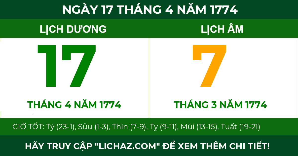 lịch âm ngày 17 tháng 4 năm 1774