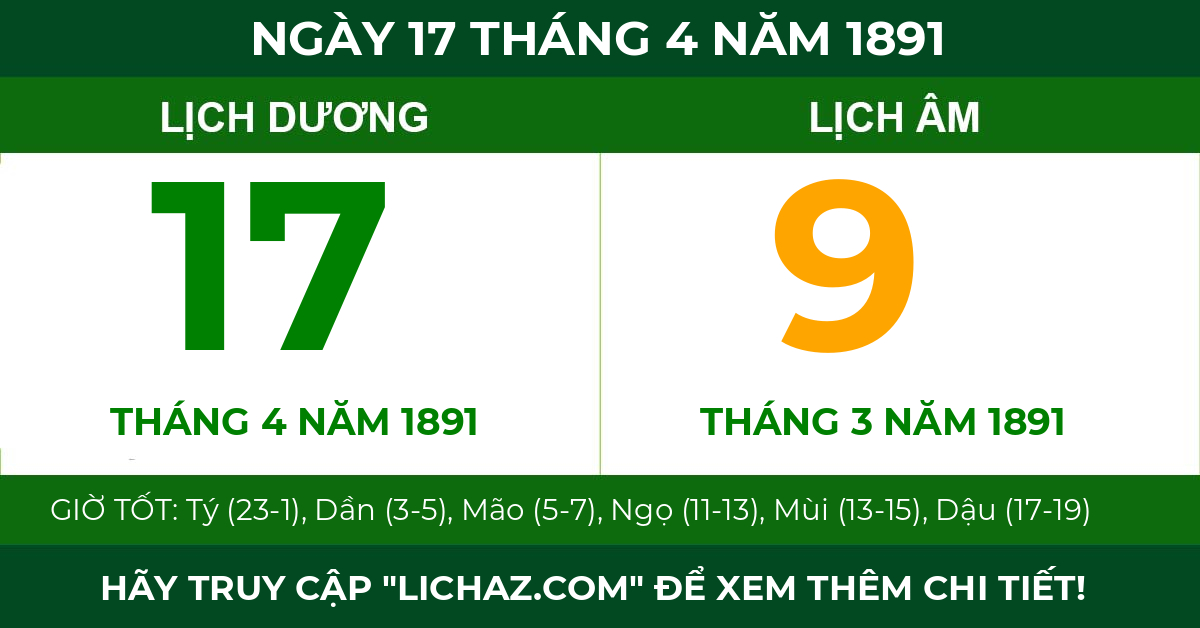 lịch âm ngày 17 tháng 4 năm 1891