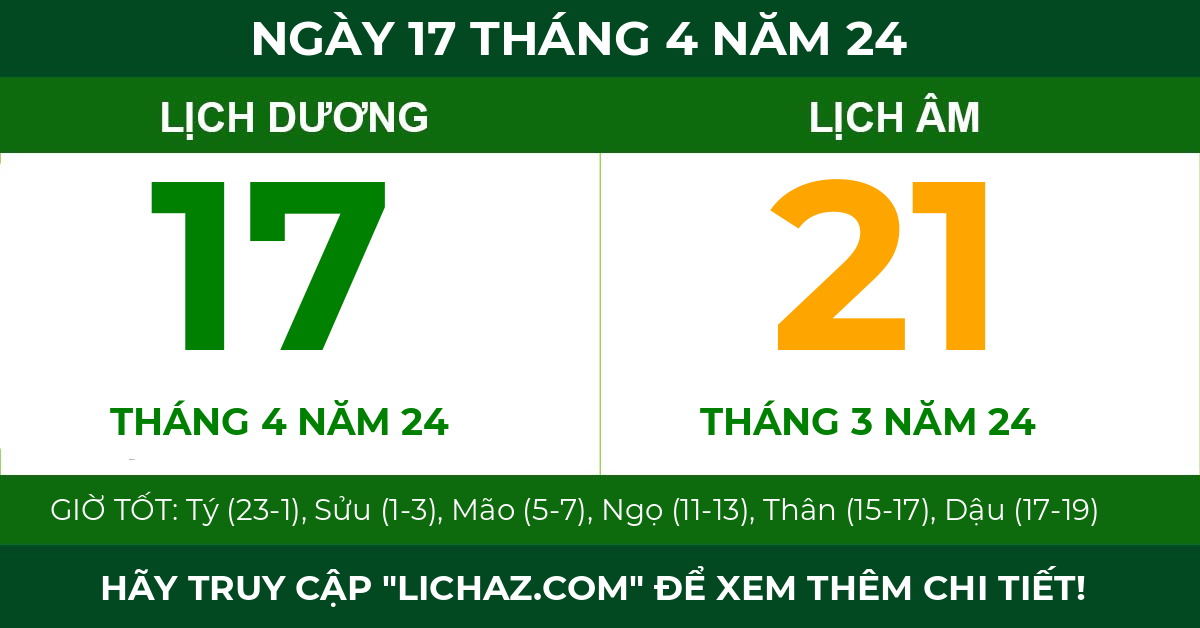 lịch âm ngày 17 tháng 4 năm 24