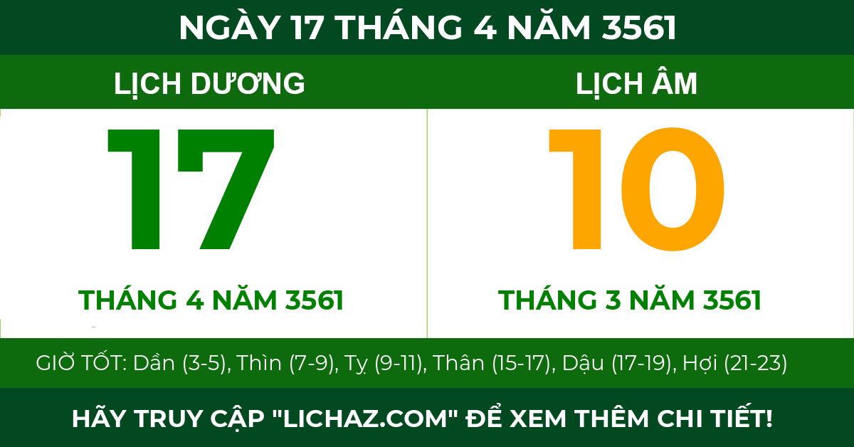 lịch âm ngày 17 tháng 4 năm 3561