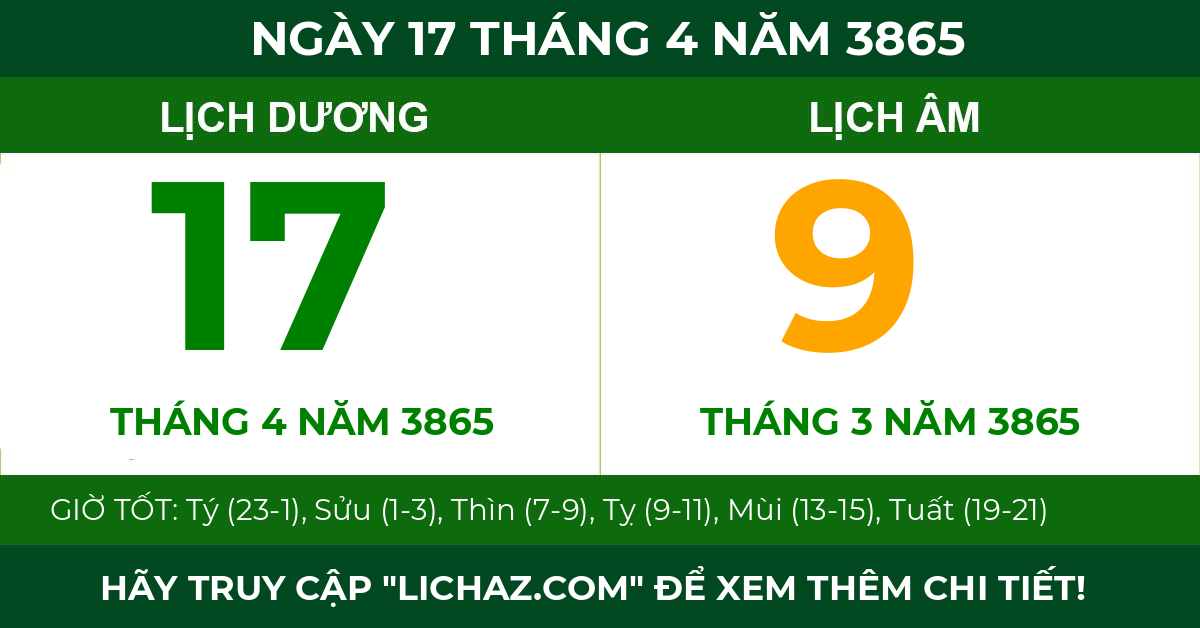 lịch âm ngày 17 tháng 4 năm 3865
