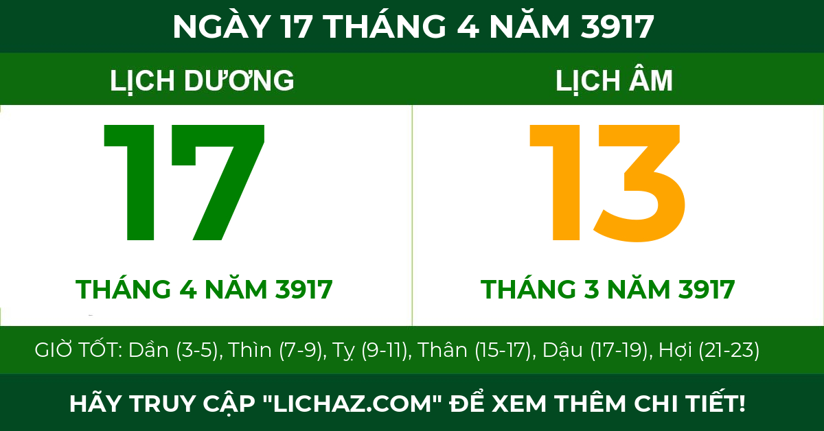 lịch âm ngày 17 tháng 4 năm 3917