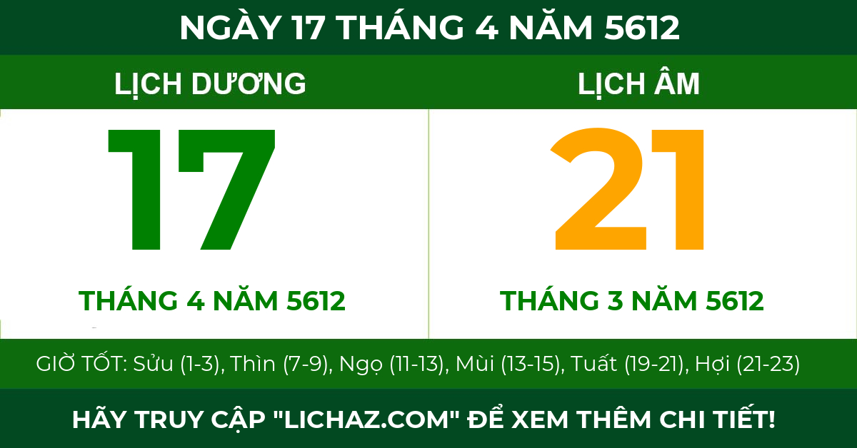 lịch âm ngày 17 tháng 4 năm 5612