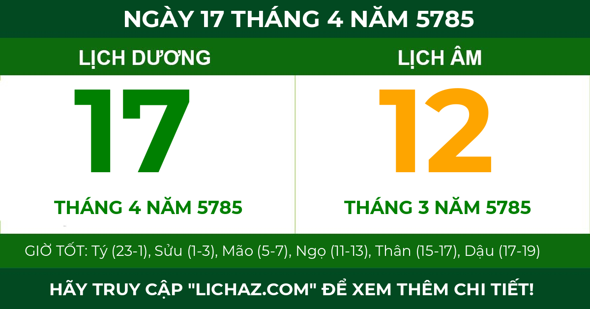 lịch âm ngày 17 tháng 4 năm 5785