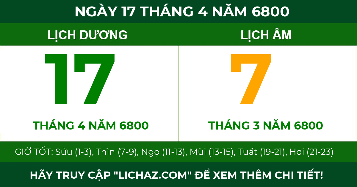 lịch âm ngày 17 tháng 4 năm 6800