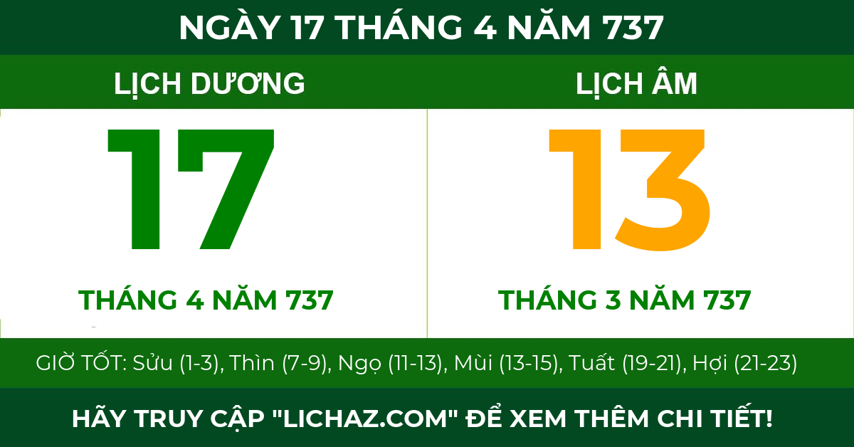 lịch âm ngày 17 tháng 4 năm 737