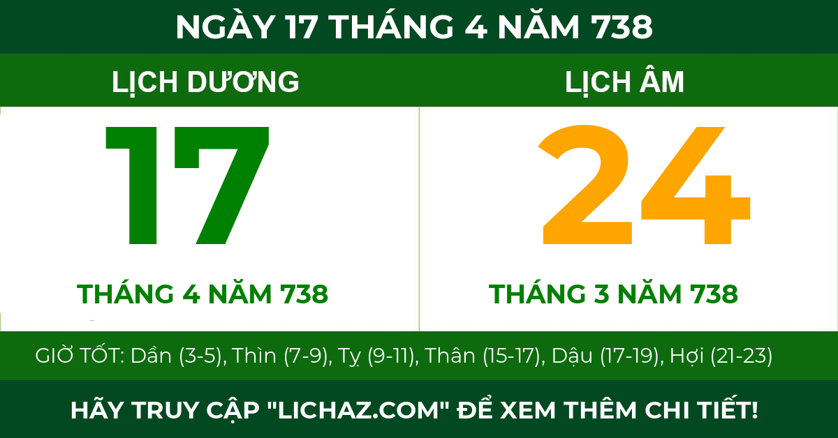 lịch âm ngày 17 tháng 4 năm 738